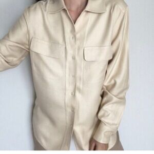 MAX STUDIO Vegan Faux Suede Chamois Butter Light Tan Shirt XS Extra Small $128